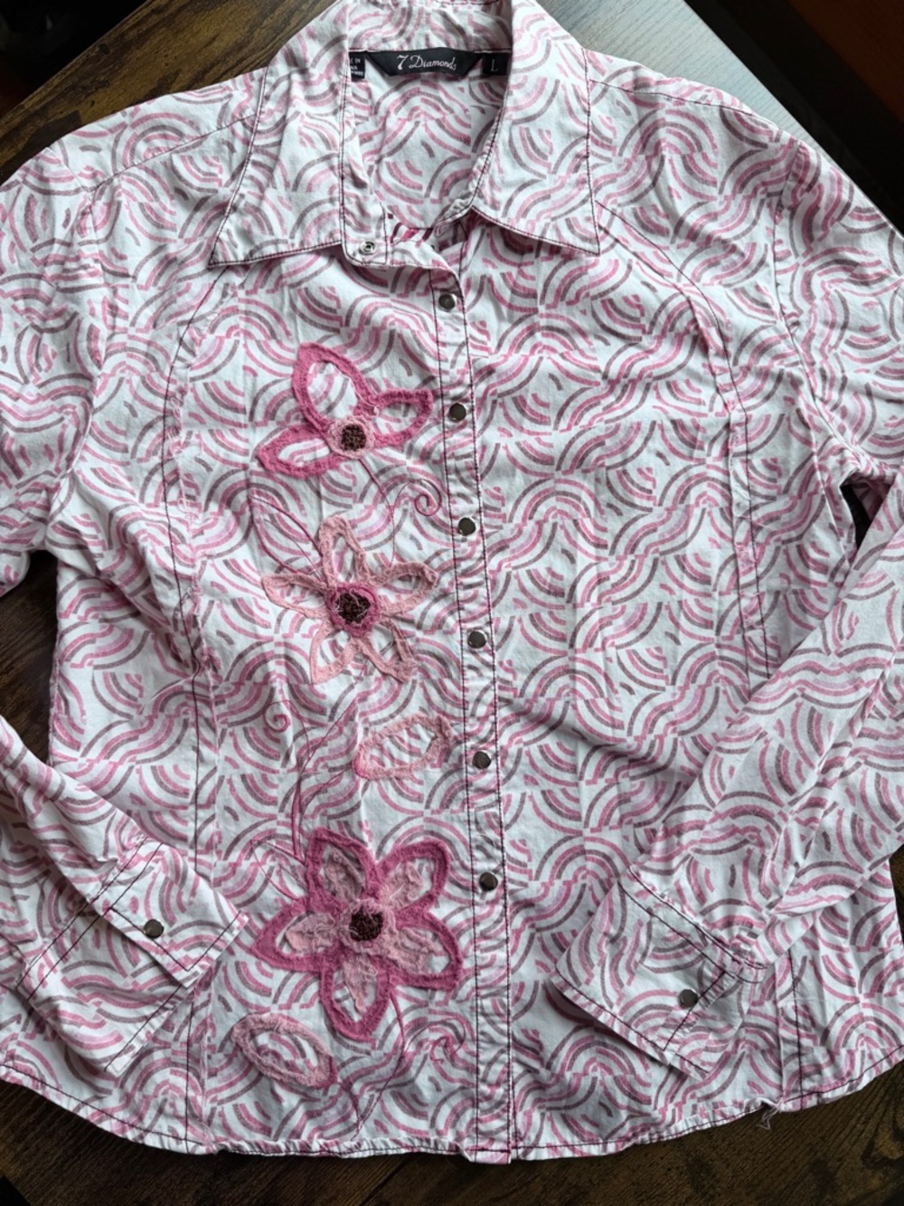 7 Diamonds pink flower ladies long-sleeve shirt.